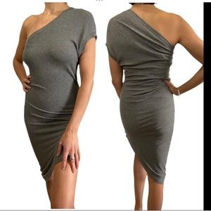 Riller & Fount Gray One Shoulder Ruched Dress